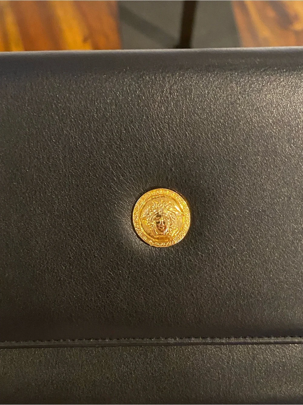 Gianni Versace Black Leather Wallet with Gold Medallion